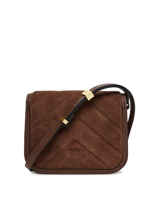 LOVE BOX sac bandouli&egrave;re en cuir su&eacute;d&eacute; ch&acirc;taigne brun or mat - Sacs pour Femme