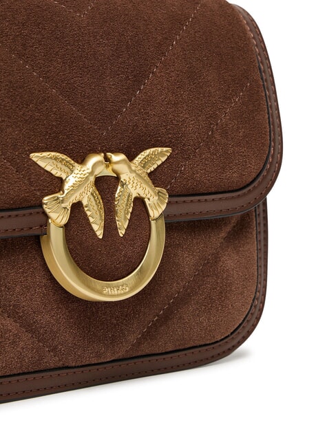 LOVE BOX sac bandouli&egrave;re en cuir su&eacute;d&eacute; ch&acirc;taigne brun or mat - Sacs pour Femme