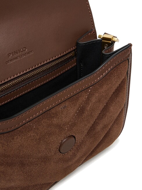 LOVE BOX sac bandouli&egrave;re en cuir su&eacute;d&eacute; ch&acirc;taigne brun or mat - Sacs pour Femme