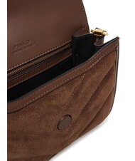 PINKO LOVE BOX sac bandouli&egrave;re en cuir su&eacute;d&eacute; ch&acirc;taigne brun or mat - Sacs pour Femme - 6