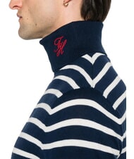 TOMMY HILFIGER TH pull &agrave; col roul&eacute; en m&eacute;lange de coton marine nuit blanche rayures bretonnes - Pulls pour hommes - 3