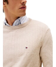 TOMMY HILFIGER TH pull ras du cou en lin m&eacute;lang&eacute; logo afterglow / sable rose - Pulls pour hommes - 3