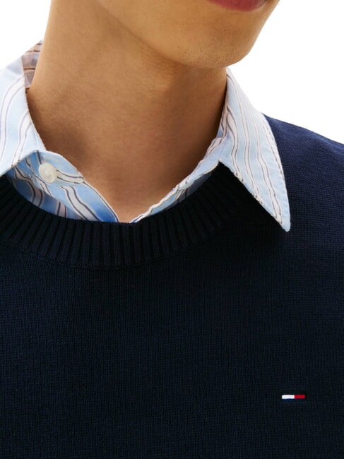 TH JEANS Pull en coton &agrave; col rond marine nuit noire - Pulls pour hommes