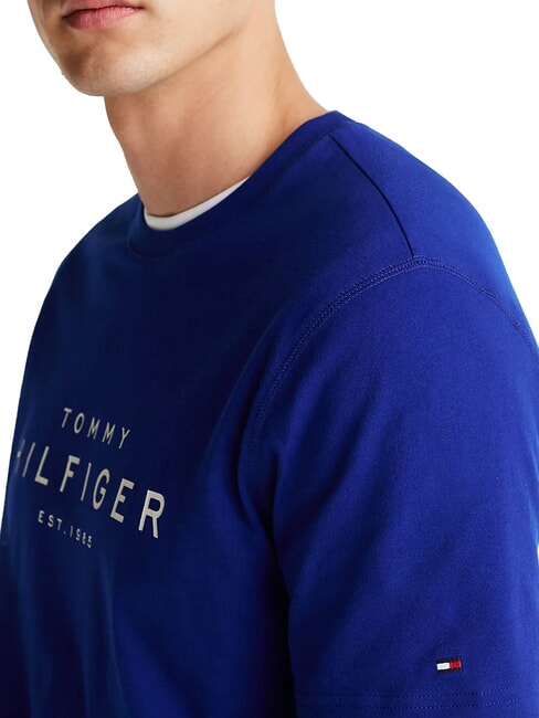 TH T-shirt en coton &agrave; manches courtes bleu en coin - T-shirt