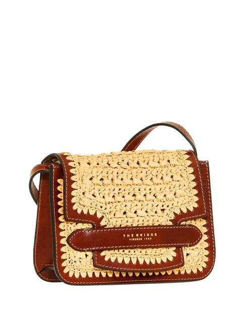 LUCREZIA sac bandouli&egrave;re en cuir et raphia MARRON - Sacs pour Femme