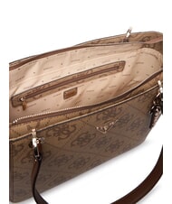 GUESS NOELLE 2 Sac cabas bandouli&egrave;re imprim&eacute; logo 4G logo latte / marron - Sacs pour Femme - 4