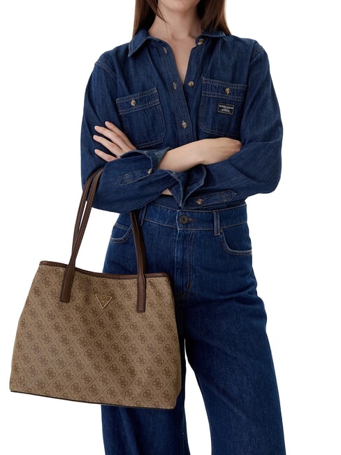 VICTTORIA 2 Sac cabas port&eacute; &eacute;paule, avec pochette logo latte / marron - Sacs pour Femme