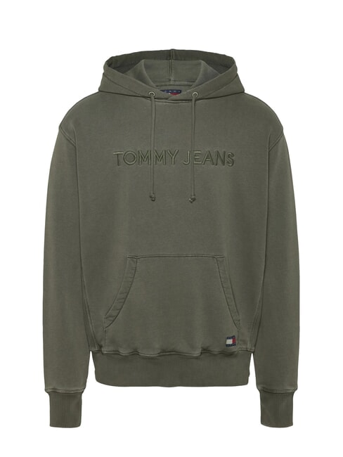 TH JEANS Sweat &agrave; capuche avec logo brod&eacute; vert fatigue - Pulls molletonn&eacute;s