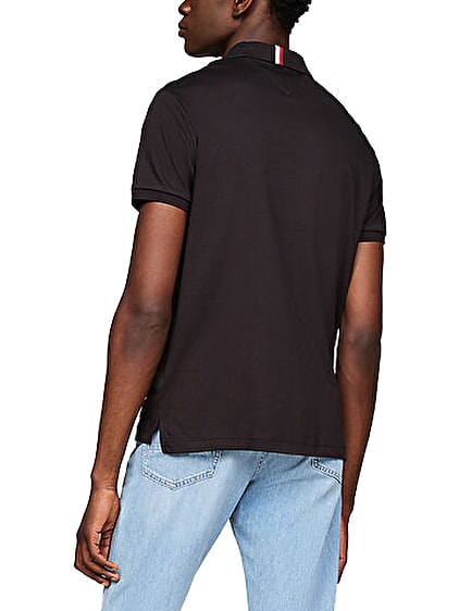 TH Polo &agrave; manches courtes avec ruban au col noir - chemise polo