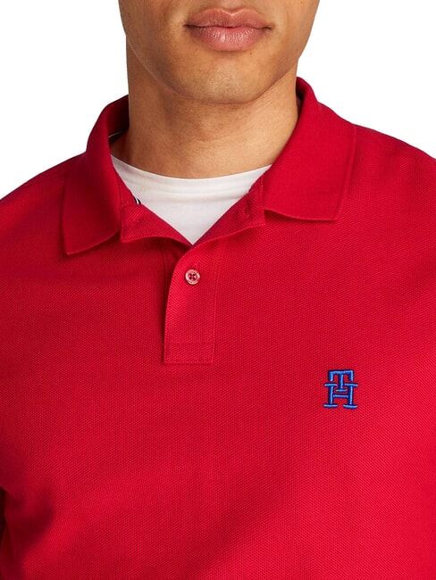 TH Polo &agrave; manches courtes avec broderie monogramme rouge moyen - chemise polo