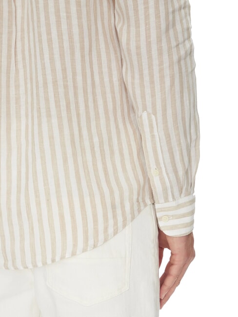 TH chemise en lin ray&eacute;e coupe classique fr&ecirc;ne de bois / bande de caf&eacute; glac&eacute; - Chemises pour hommes