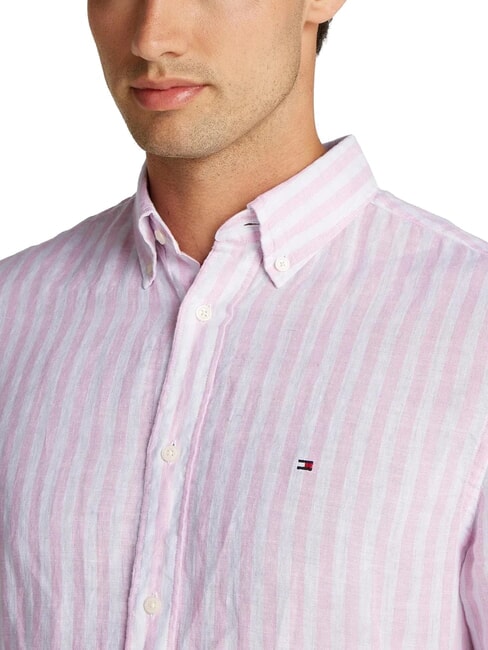 TH chemise en lin ray&eacute;e coupe classique rose classique / rayures - Chemises pour hommes