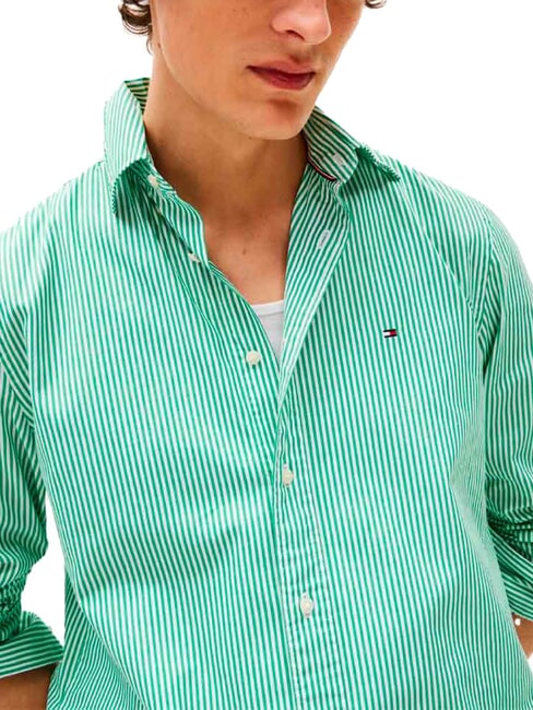 TH chemise en coton ray&eacute;e bloc de couleur vert beige - Chemises pour hommes