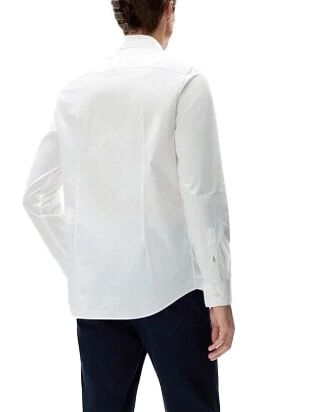TH Chemise en coton stretch &agrave; manches longues blanc classique - Chemises pour hommes