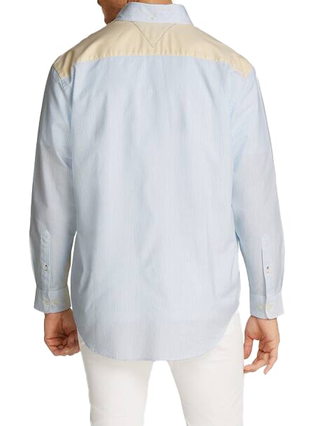 TH chemise &agrave; manches longues color block bleu venteux - Chemises pour hommes