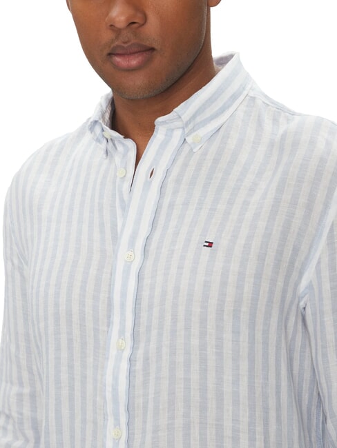 TH chemise en lin ray&eacute;e coupe classique marine nuit blanche rayures bretonnes - Chemises pour hommes