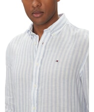 TOMMY HILFIGER TH chemise en lin ray&eacute;e coupe classique marine nuit blanche rayures bretonnes - Chemises pour hommes - 3