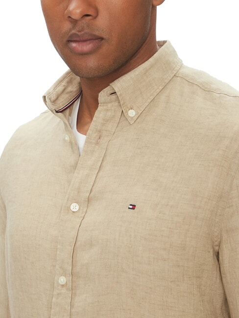 TH chemise en lin &agrave; manches longues coupe classique santal - Chemises pour hommes