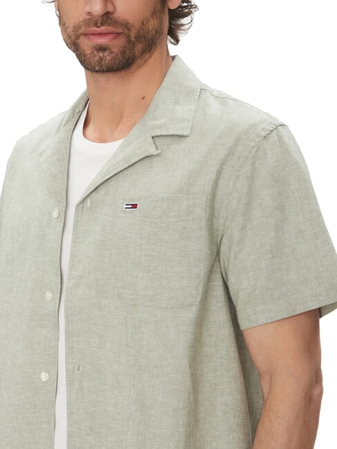 TH JEANS Chemise &agrave; manches courtes en lin et coton Aruba Vert - Chemises pour hommes