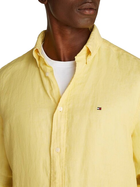 TH chemise en lin &agrave; manches longues coupe classique citronnelle - Chemises pour hommes