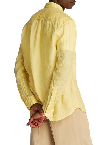 TH chemise en lin &agrave; manches longues coupe classique citronnelle - Chemises pour hommes