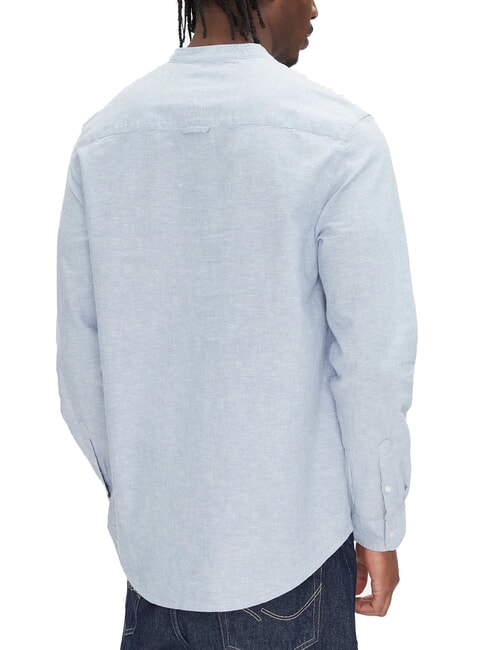 TH JEANS chemise &agrave; col mandarin en lin m&eacute;lang&eacute; Bleu du Colorado - Chemises pour hommes