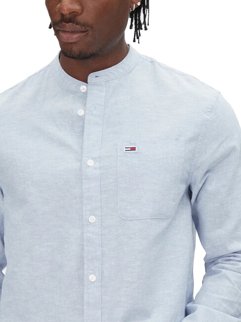TH JEANS chemise &agrave; col mandarin en lin m&eacute;lang&eacute; Bleu du Colorado - Chemises pour hommes