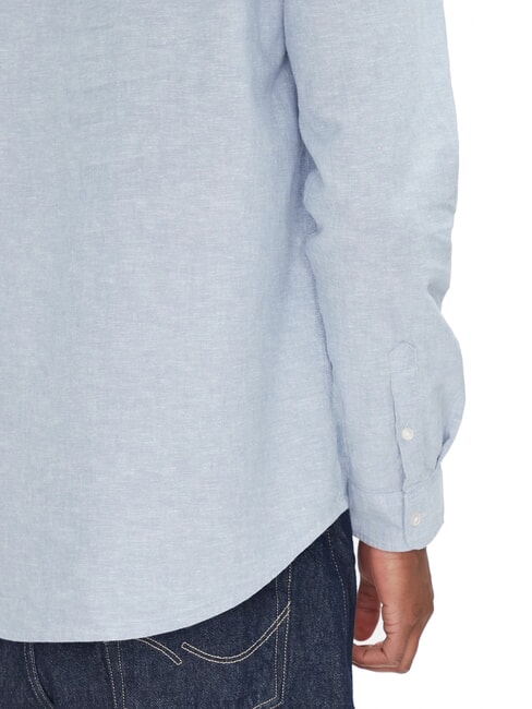 TH JEANS chemise &agrave; col mandarin en lin m&eacute;lang&eacute; Bleu du Colorado - Chemises pour hommes