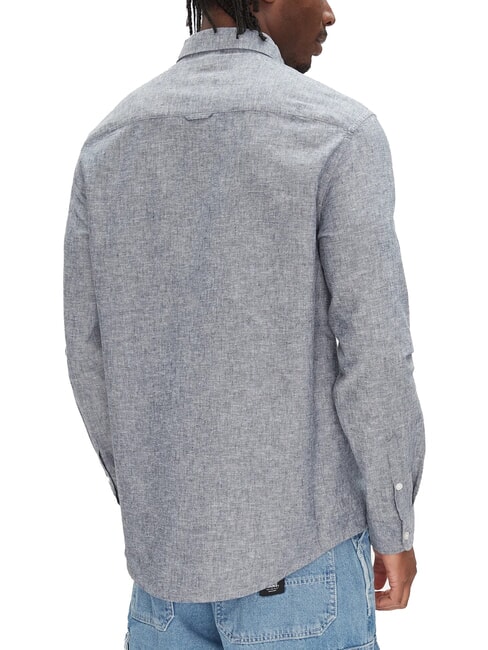 TH JEANS Chemise &agrave; manches longues en lin m&eacute;lang&eacute; marine nuit noire - Chemises pour hommes