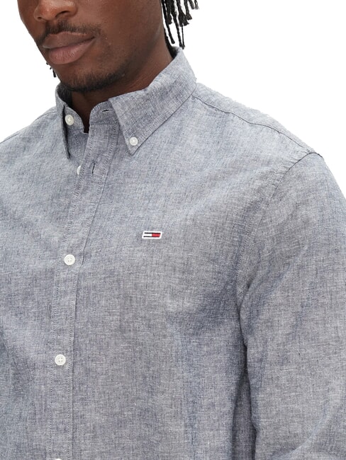 TH JEANS Chemise &agrave; manches longues en lin m&eacute;lang&eacute; marine nuit noire - Chemises pour hommes