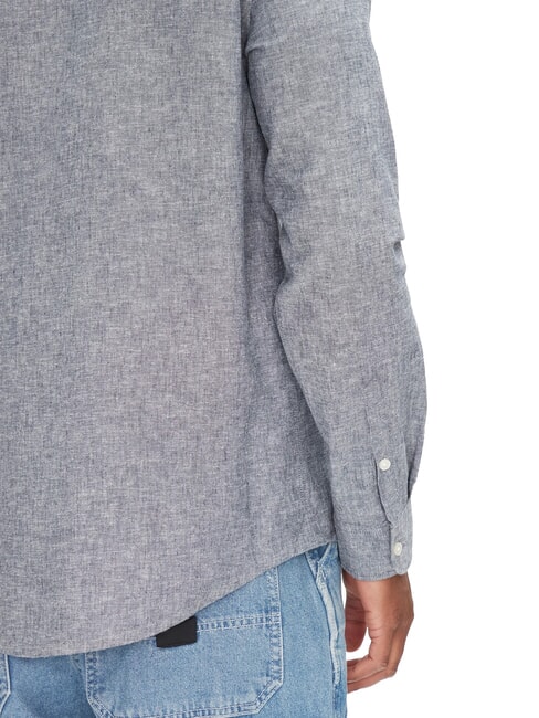 TH JEANS Chemise &agrave; manches longues en lin m&eacute;lang&eacute; marine nuit noire - Chemises pour hommes