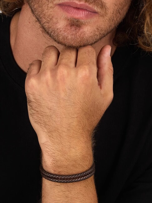 BANDY Bracelet en cuir tress&eacute; pour homme brun - Bracelets pour hommes