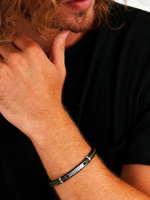 BANDY Bracelet pour homme en cuir et acier vert - Bracelets pour hommes