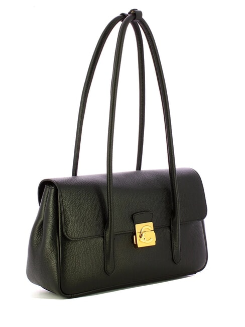 C-ME LOCK Sac bandouli&egrave;re en cuir Noir - Sacs pour Femme