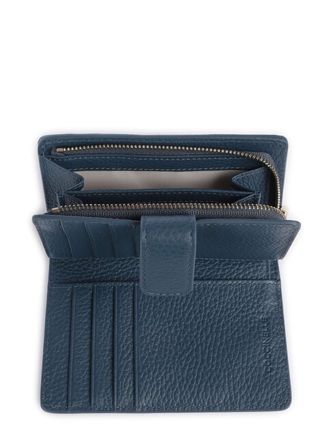 METALLIC SOFT Portefeuille en cuir textur&eacute; bleu profond - Portefeuilles Femme