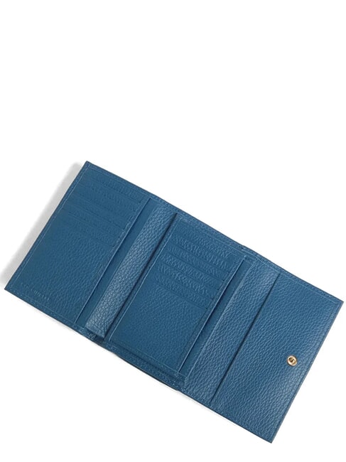 METALLIC SOFT Portefeuille &agrave; deux volets en cuir martel&eacute; bleu profond - Portefeuilles Femme