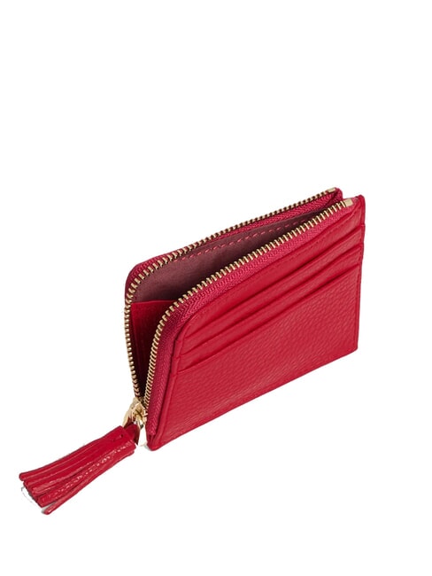 TASSEL Porte-cartes zipp&eacute; en cuir martel&eacute; &eacute;carlate - Portefeuilles Femme