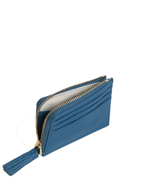 TASSEL Porte-cartes zipp&eacute; en cuir martel&eacute; bleu profond - Portefeuilles Femme