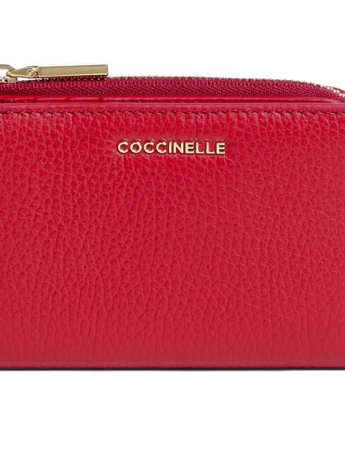 METALLIC SOFT Petit portefeuille en cuir &eacute;carlate - Portefeuilles Femme