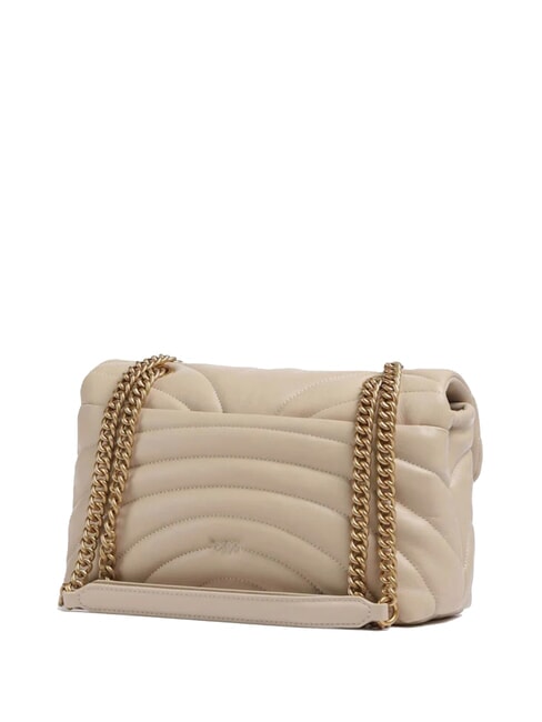 LOVE PUFF CLASSIC Sac bandouli&egrave;re en cuir nappa beige-gris fum&eacute;-or antique - Sacs pour Femme