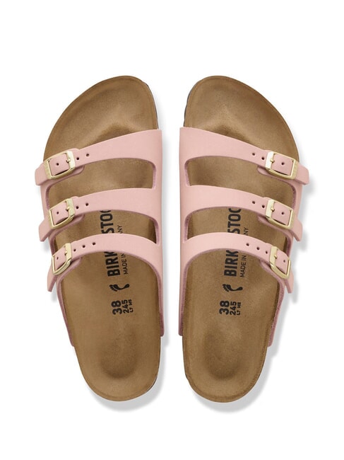FLORIDA pantoufle en cuir nubuck &agrave; 3 bandes rose tendre - Chaussures Femme