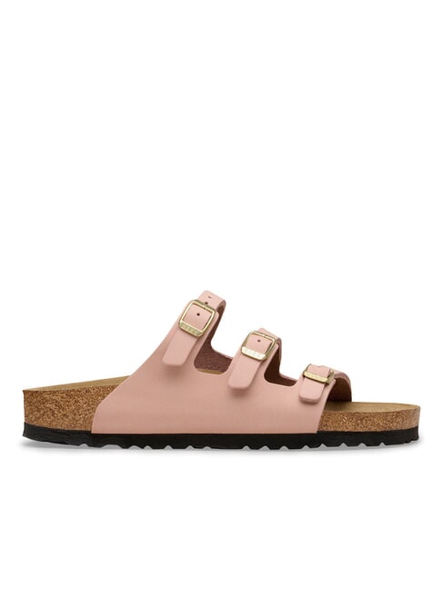 FLORIDA pantoufle en cuir nubuck &agrave; 3 bandes rose tendre - Chaussures Femme