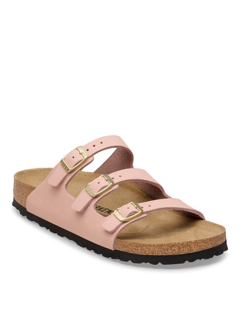 FLORIDA pantoufle en cuir nubuck &agrave; 3 bandes rose tendre - Chaussures Femme