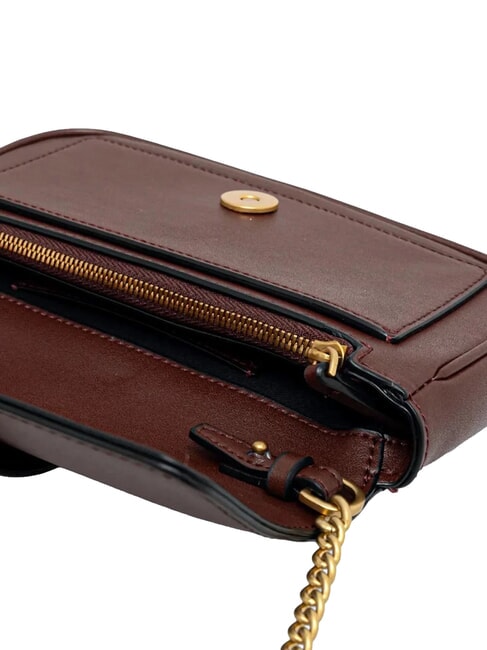 LOVE ONE POCKET Sac &agrave; bandouli&egrave;re en cuir vin de Bourgogne - or antique - Sacs pour Femme