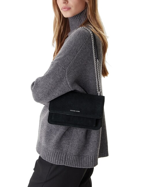 CLAIRE sac bandouli&egrave;re en daim noir - Sacs pour Femme