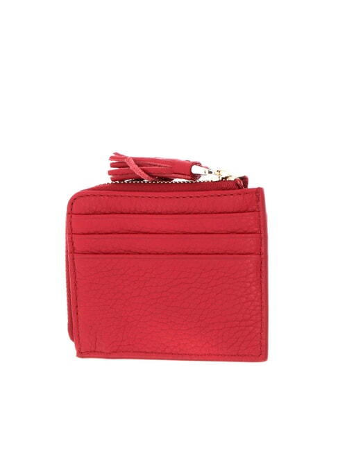 TASSEL Porte-cartes zipp&eacute; en cuir martel&eacute; rubis - Portefeuilles Femme