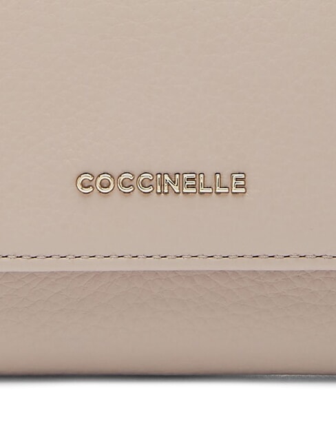 METALLIC SOFT Petit portefeuille en cuir textur&eacute; rose poudr&eacute; - Portefeuilles Femme