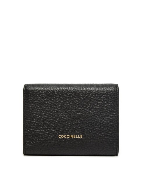 MAGIE portefeuille en cuir martel&eacute; de taille moyenne Noir - Portefeuilles Femme