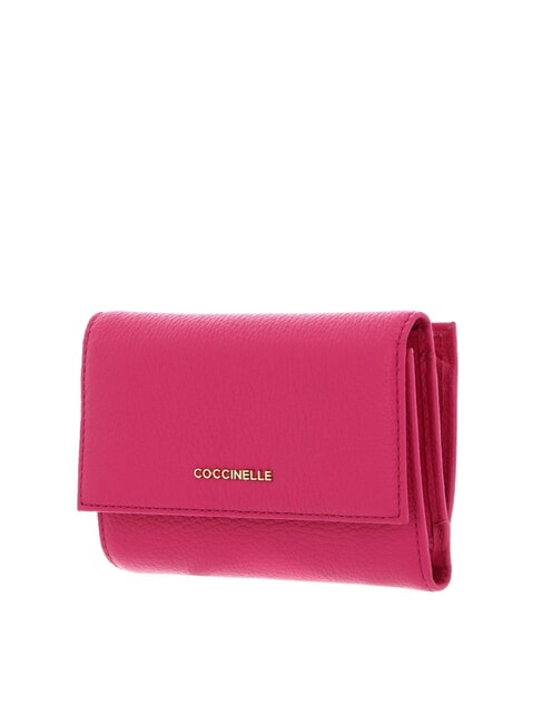 METALLIC SOFT Portefeuille &agrave; deux volets en cuir martel&eacute; nouveau fuchsia - Portefeuilles Femme