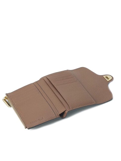 BEAT SOFT Portefeuille moyen en cuir martel&eacute; taupe chaud - Portefeuilles Femme